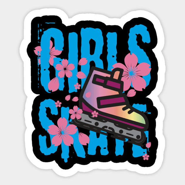 Girls Skate Inline Skating Flower Design Sticker by shirtontour